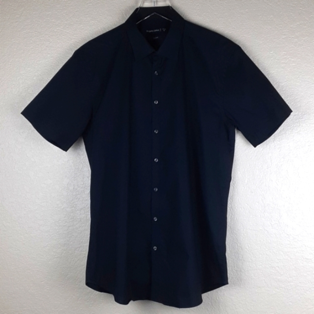 Angilo Litrico Collared Shortsleeve Button Up Slim Fit Stretch in Black